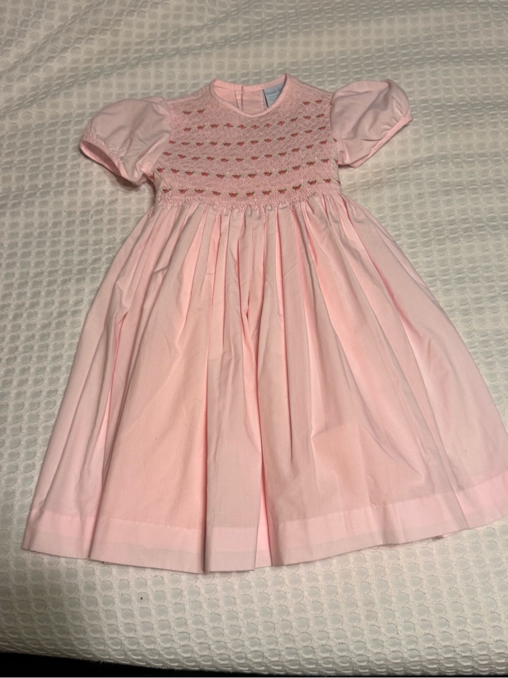 Smocked Pink Puff-Sleeve Girls' Formal Dress
